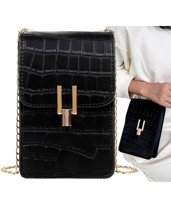 Torebka na telefon portfel crossbody złoty łańcuch czarna