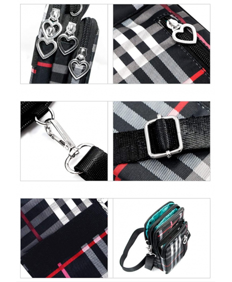 Torebka na telefon portfel crossbody w kratkę czarna