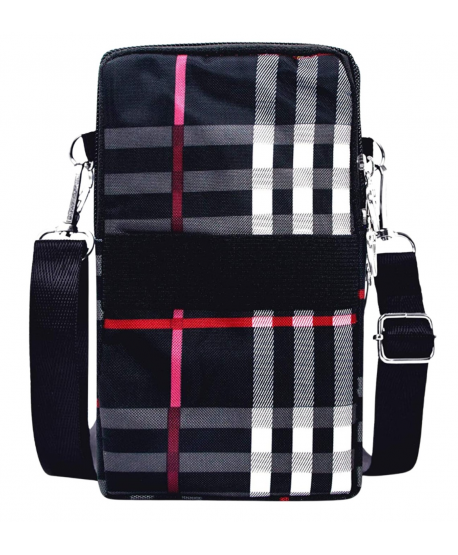 Torebka na telefon portfel crossbody w kratkę czarna