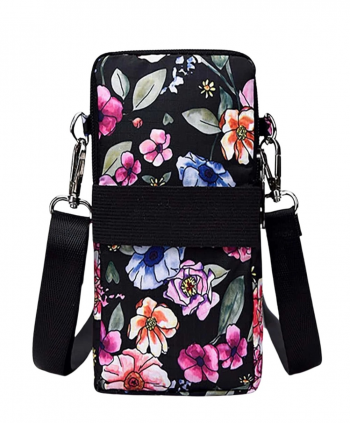 Torebka na telefon portfel crossbody czarna kwiatowa
