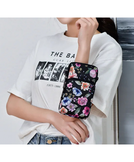 Torebka na telefon portfel crossbody czarna kwiatowa
