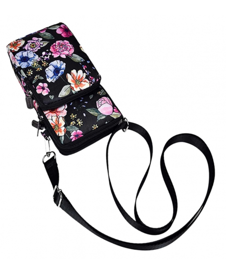 Torebka na telefon portfel crossbody czarna kwiatowa