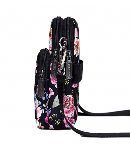 Torebka na telefon portfel crossbody czarna kwiatowa