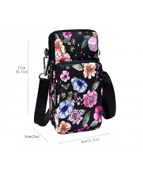 Torebka na telefon portfel crossbody czarna kwiatowa