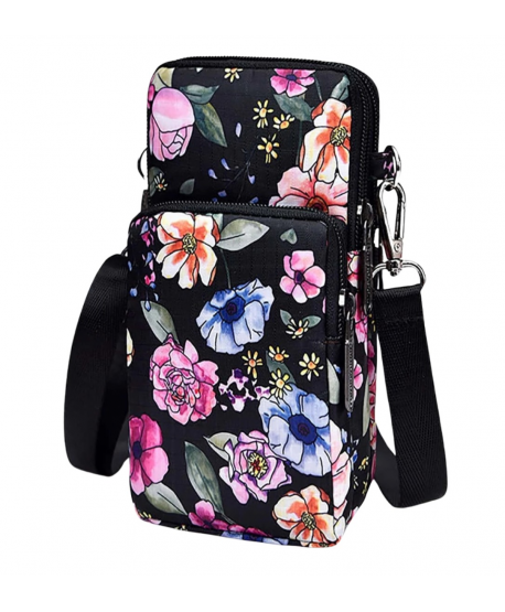 Torebka na telefon portfel crossbody czarna kwiatowa
