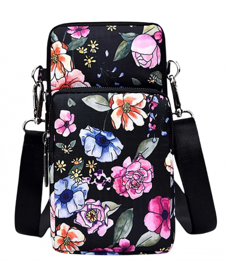 Torebka na telefon portfel crossbody czarna kwiatowa