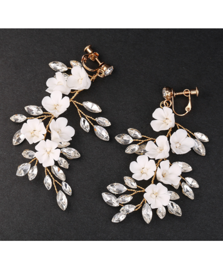 Kolczyki ręcznie robione złote z kwiatami i kryształkami