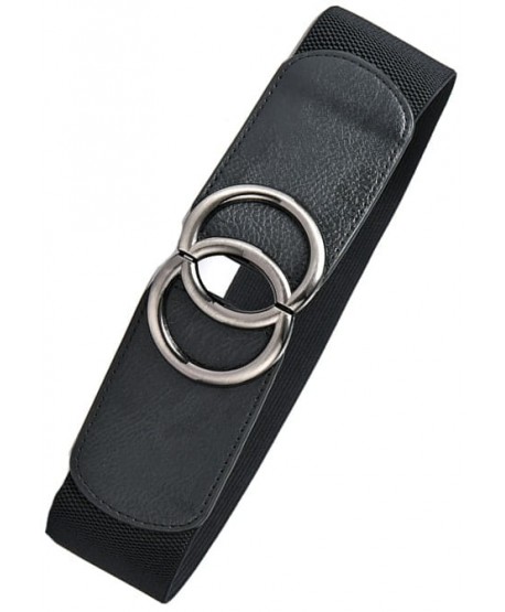 Pasek szeroki na gumie czarny z grafitowymi kółkami