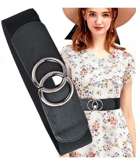 Pasek szeroki na gumie czarny z grafitowymi kółkami