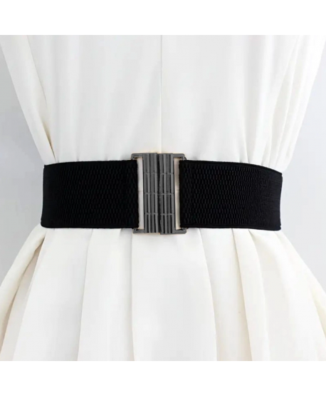 Pasek na gumie czarny z grafitową prostą klamrą