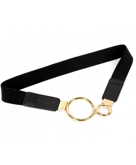 Pasek wąski na gumie czarny ze złotymi kółeczkami