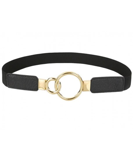Pasek wąski na gumie czarny ze złotymi kółeczkami