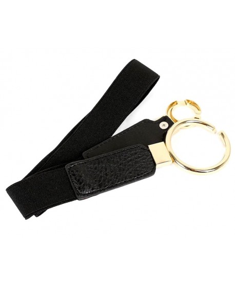 Pasek wąski na gumie czarny ze złotymi kółeczkami