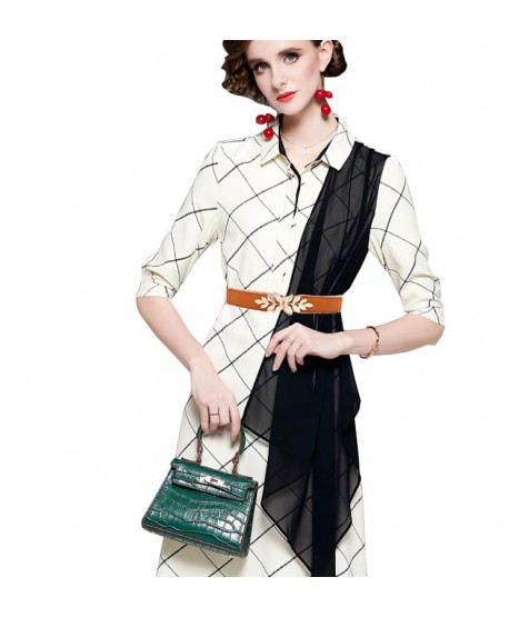 Pasek wąski na gumie karmelowy ze złotymi listkami