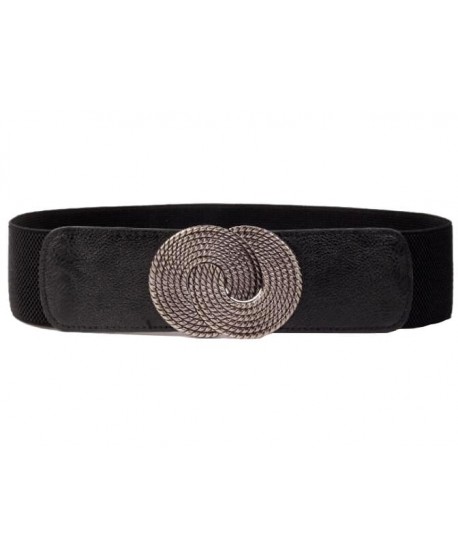 Pasek szeroki na gumie czarny z kółeczkami stare srebro