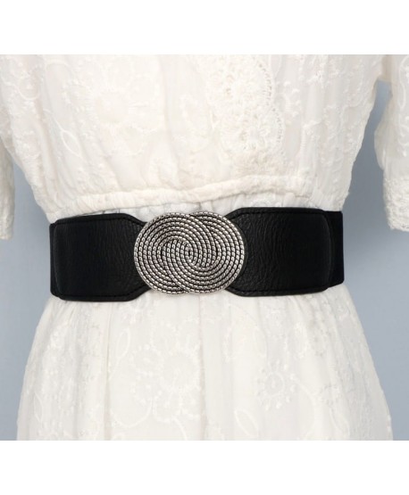 Pasek szeroki na gumie czarny z kółeczkami stare srebro