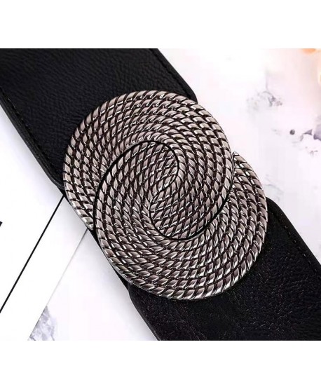 Pasek szeroki na gumie czarny z kółeczkami stare srebro