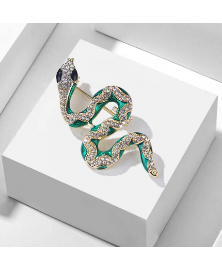 Broszka złota wąż zielony