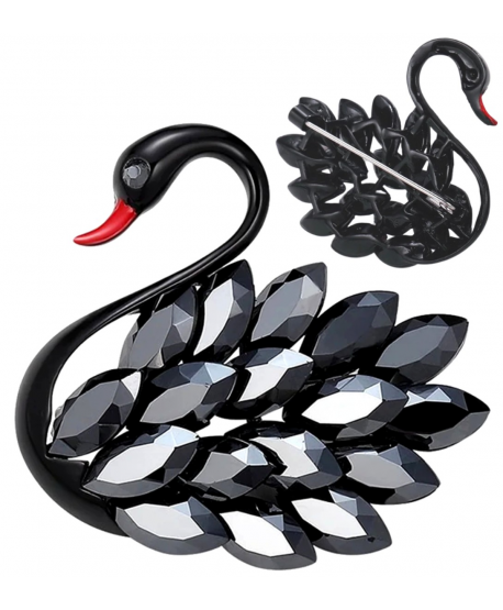 Broszka czarny łabędź z kryształów