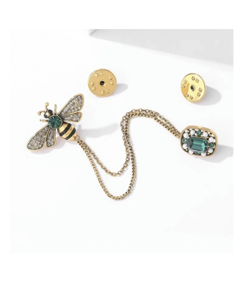 Broszka przypinka pszczółka z łańcuchem zielona