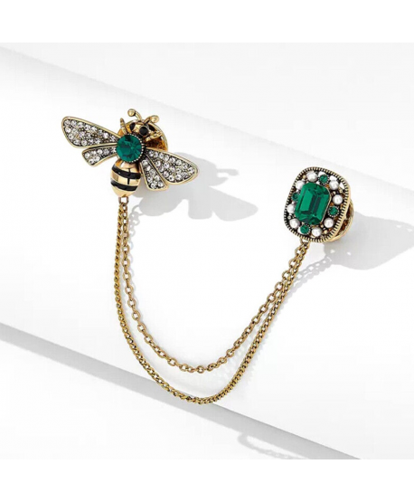 Broszka przypinka pszczółka z łańcuchem zielona