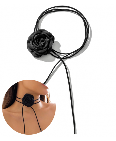 Naszyjnik z czarnym kwiatem wiązany choker