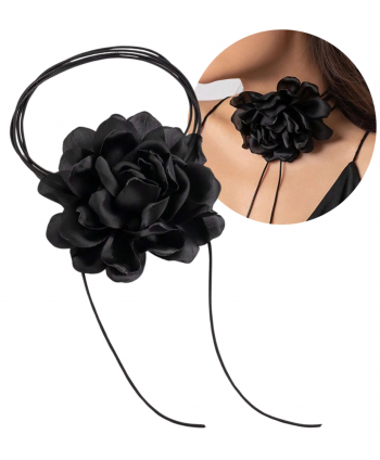 Naszyjnik z czarnym kwiatem wiązany choker