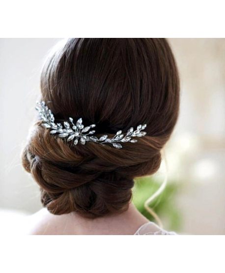 Grzebyk srebrny do włosów kryształowy