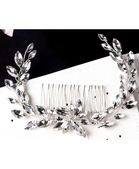 Grzebyk srebrny do włosów kryształowy