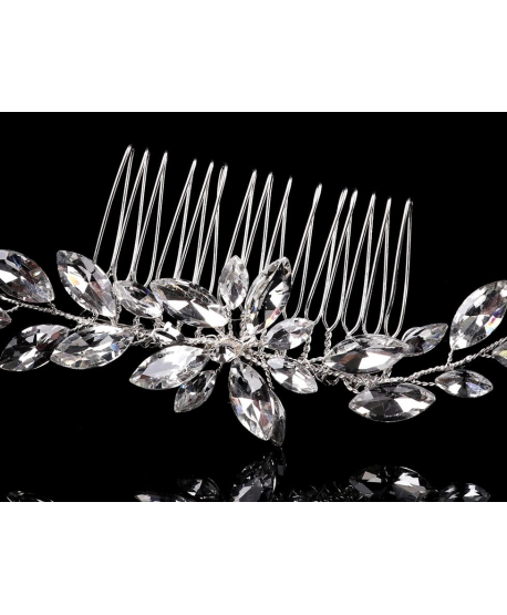 Grzebyk srebrny do włosów kryształowy