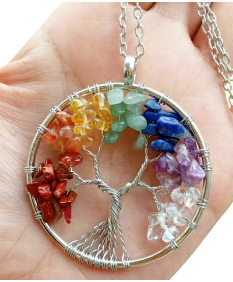 Naszyjnik stal drzewko szczęścia z minerałami