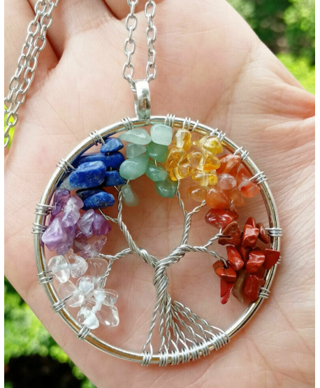 Naszyjnik stal drzewko szczęścia z minerałami
