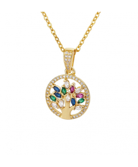 Naszyjnik stal drzewko szczęścia z kolorowymi cyrkoniami