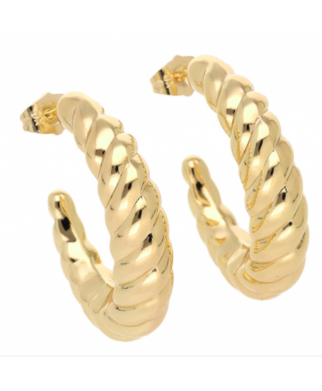 Kolczyki stal kółeczka pompowane ze wzorem złote 4 cm