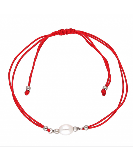 Bransoletka stal czerwony sznurek z perełką