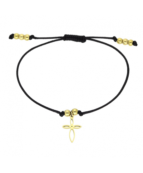 Bransoletka stal czarny sznurek z lilijką