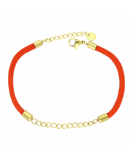 Bransoletka stal czerwony sznurek z łańcuszkiem