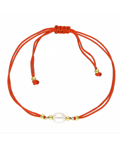 Bransoletka stal czerwony sznurek z perełką