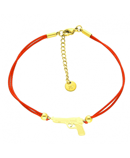 Bransoletka stal czerwony sznurek z pistoletem