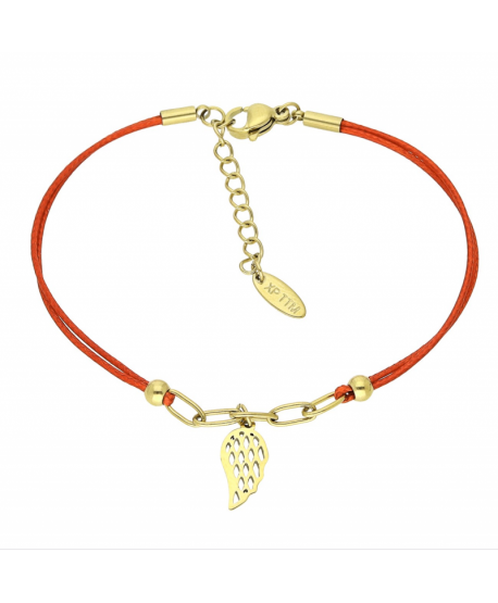 Bransoletka stal czerwony sznurek ze skrzydełkiem