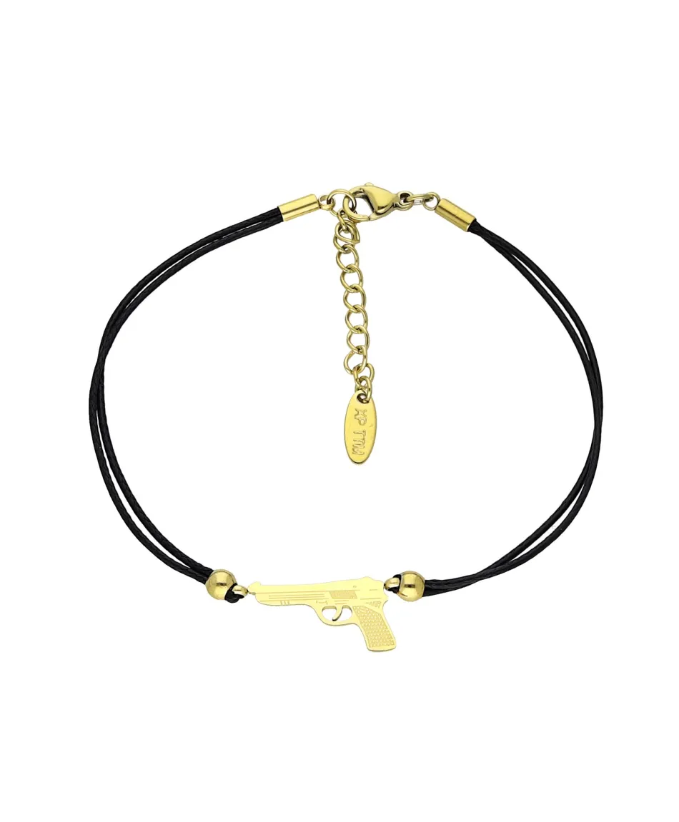 Bransoletka stal czarny sznurek z pistoletem