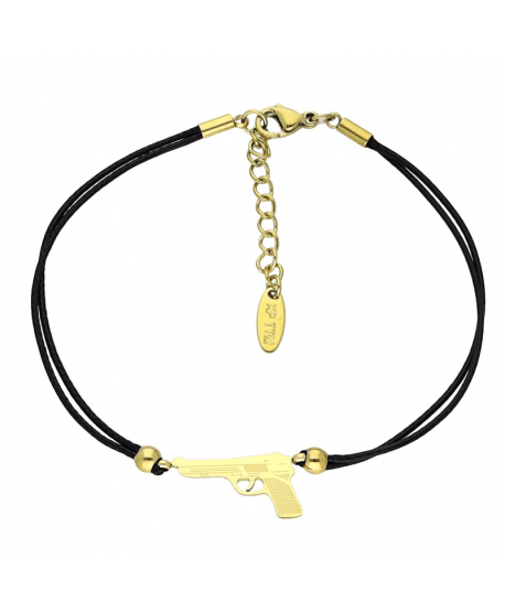 Bransoletka stal czarny sznurek z pistoletem