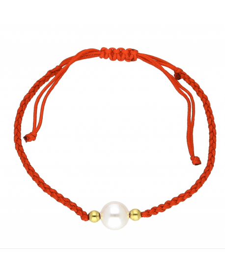 Bransoletka stal czerwony sznurek z perełką