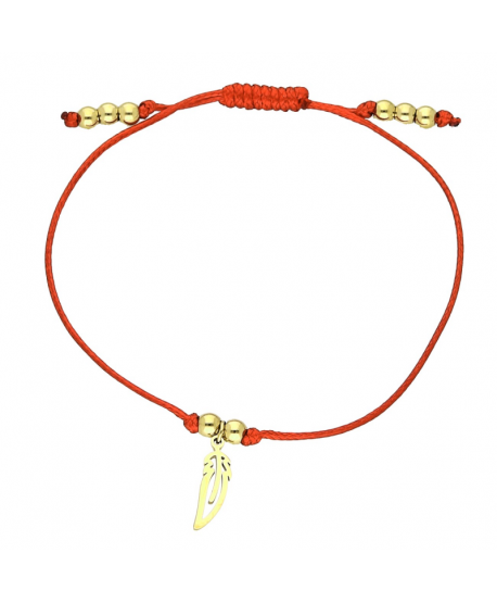 Bransoletka stal czerwony sznurek z listkiem