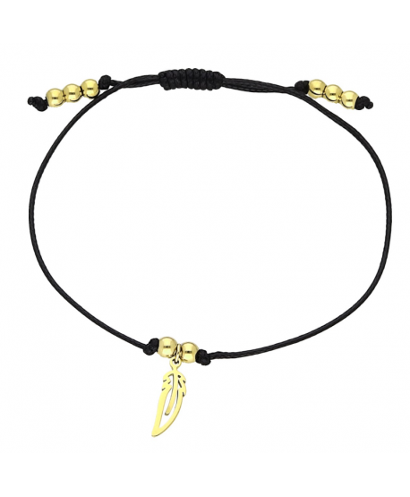 Bransoletka stal czarny sznurek z listkiem