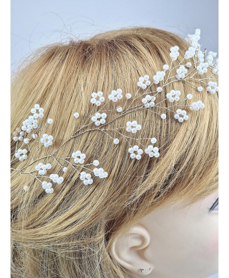 Ozdoba gałązka we włosy złota z perełkami