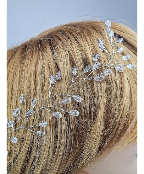 Ozdoba gałązka we włosy srebrna z kryształkami