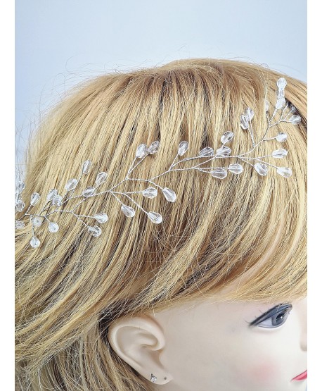 Ozdoba gałązka we włosy srebrna z kryształkami