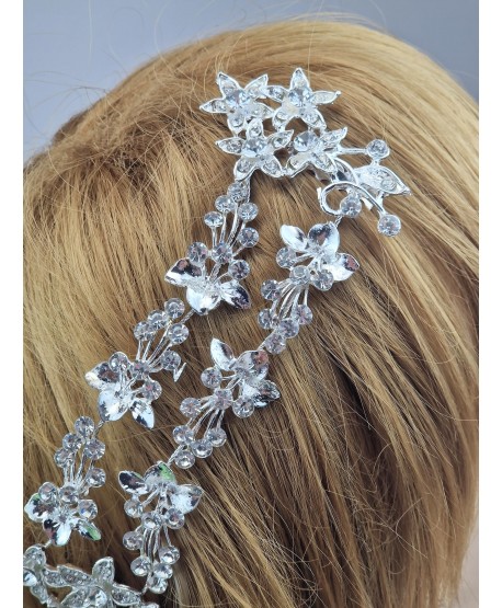 Bogaty grzebień we włosy srebrny z kryształkami