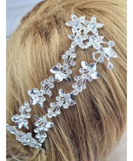 Bogaty grzebień we włosy srebrny z kryształkami